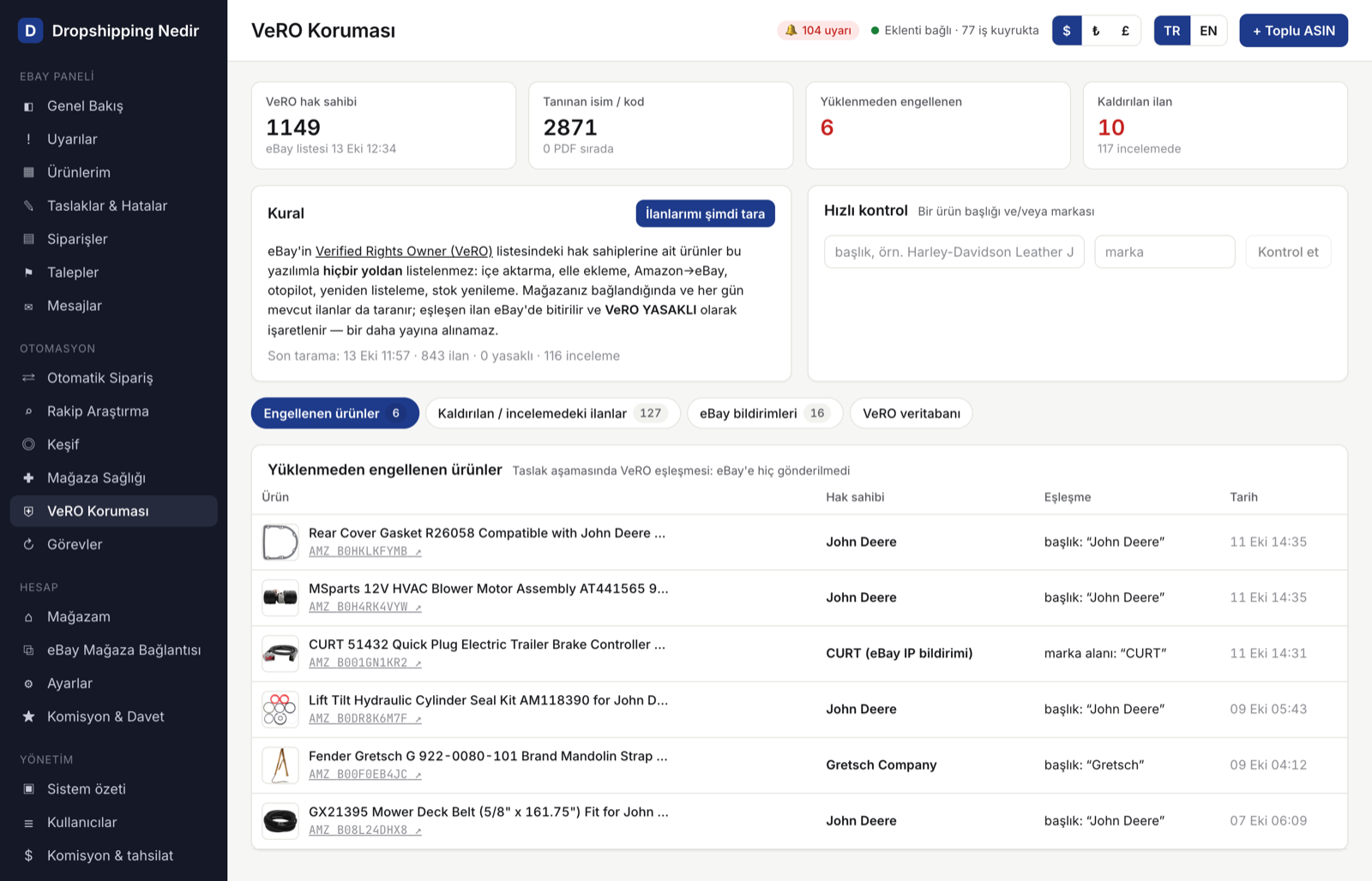 VeRO Koruması: engellenen ürünler, eBay bildirimleri ve resmi VeRO listesi.